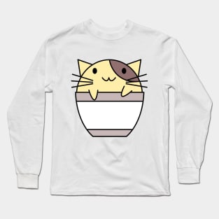 Cat in coffee cup yellow and brown Long Sleeve T-Shirt